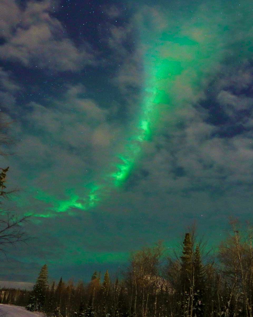 The Northern Lights seen on a tour to the arctic circle in the winter from Fairbanks Alaska