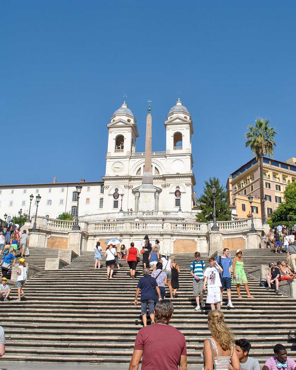 The Spanish Steps that lead up to the Trinità dei Monti church in Rome Italy near Piazza di Spagna