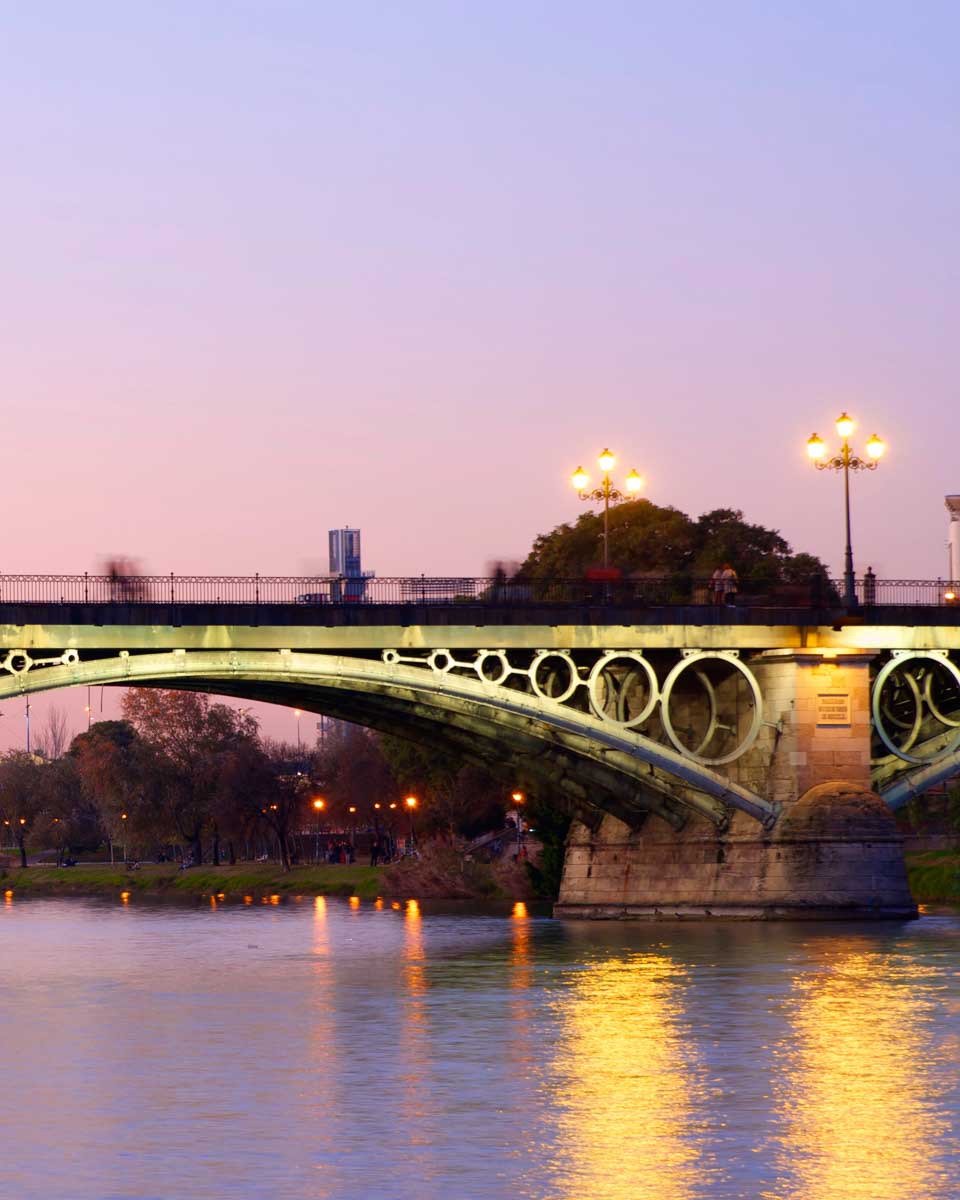 The Triana bridge seen on a river cruise in Seville Spain