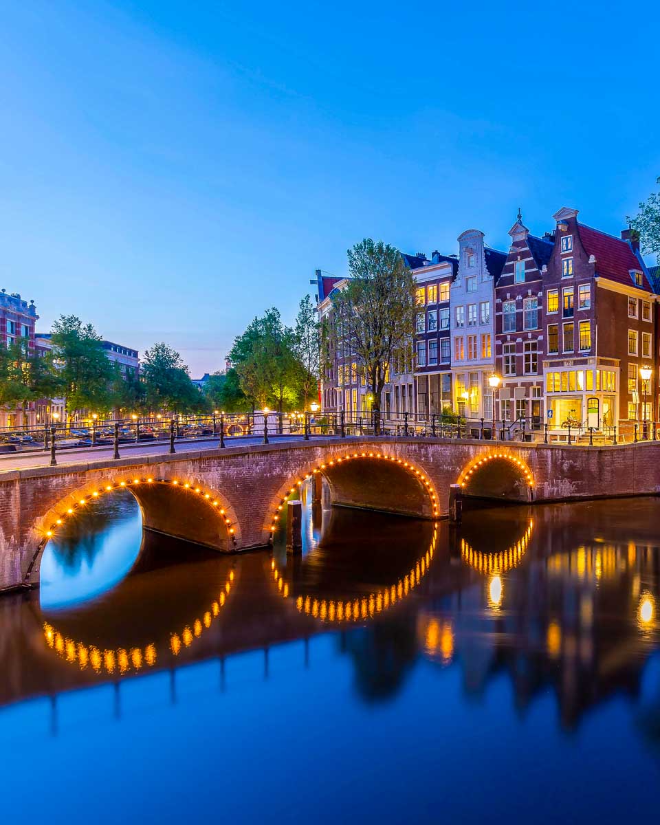 The canals at night in Amsterdam Netherlands
