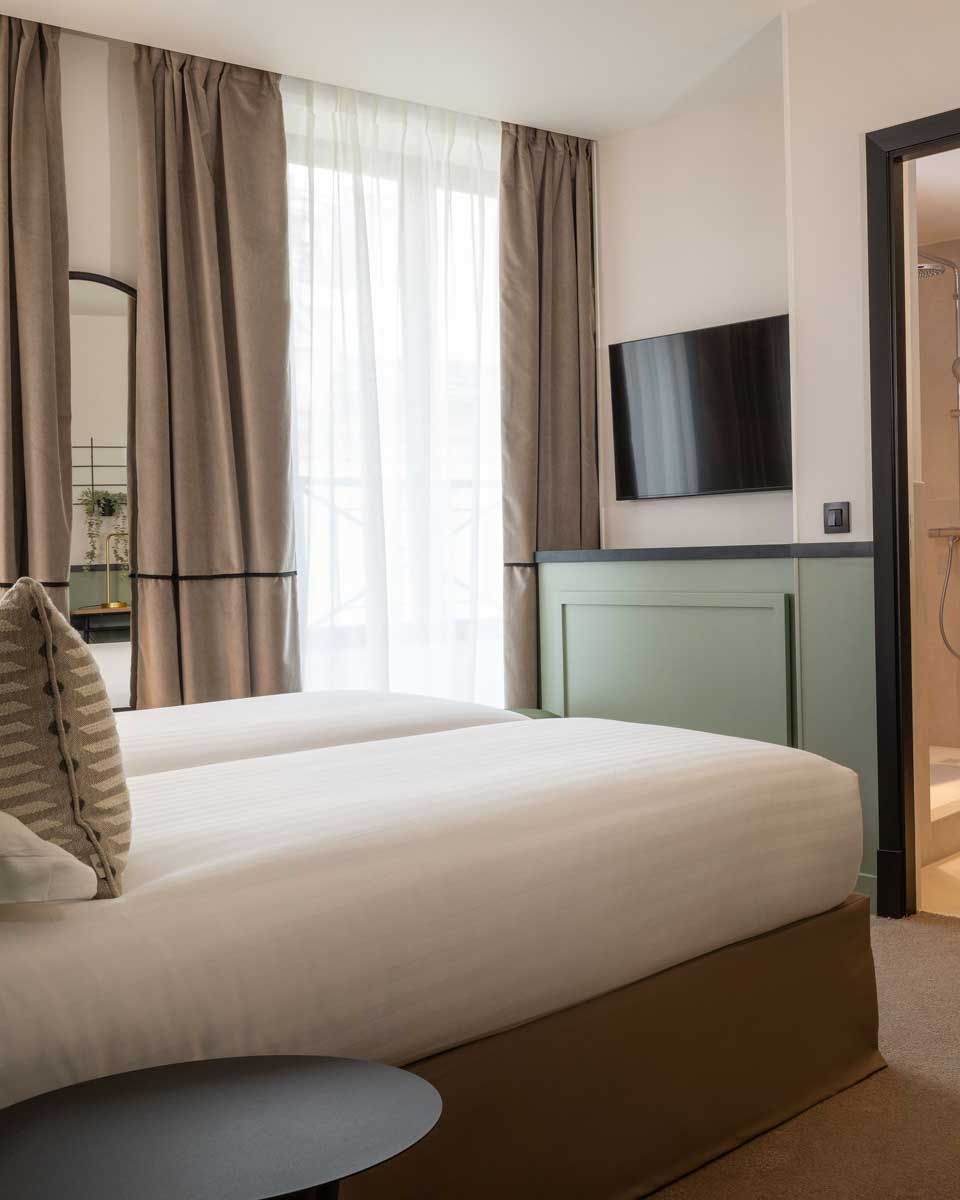 The hotel room at the hotel grand coeur latin in paris france