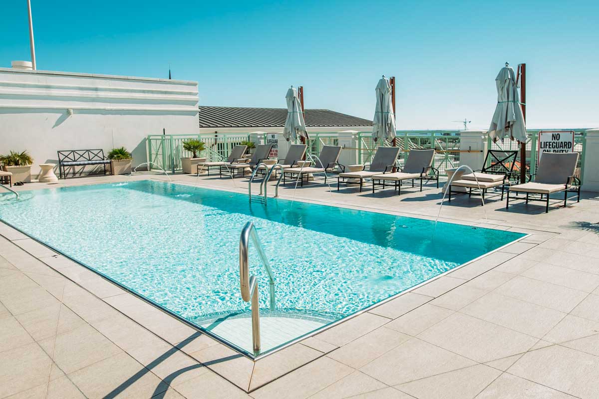 The rooftop pool at Hotel Bennett in Charleston