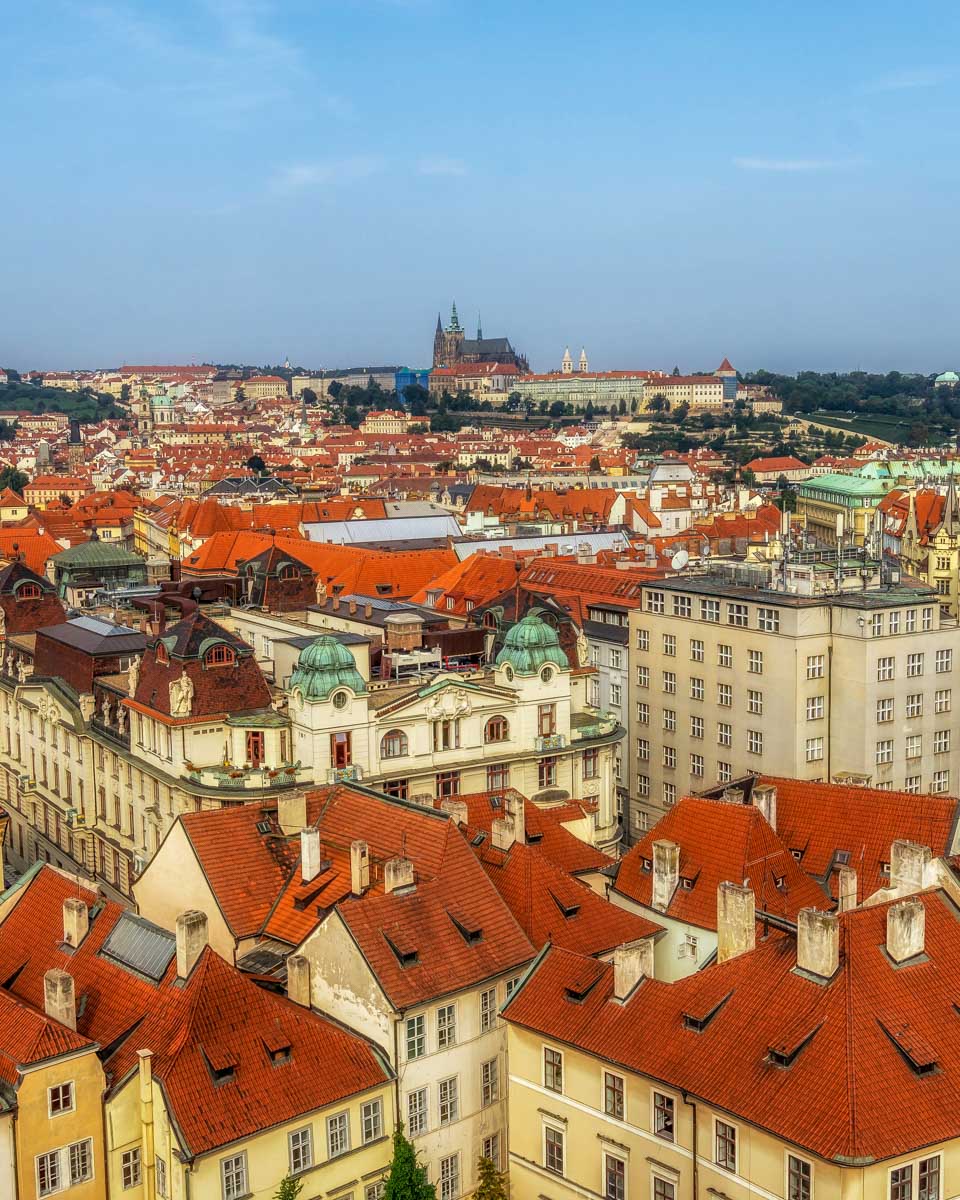 The view of Prague from Old Town Hall Tower in Czech Republic