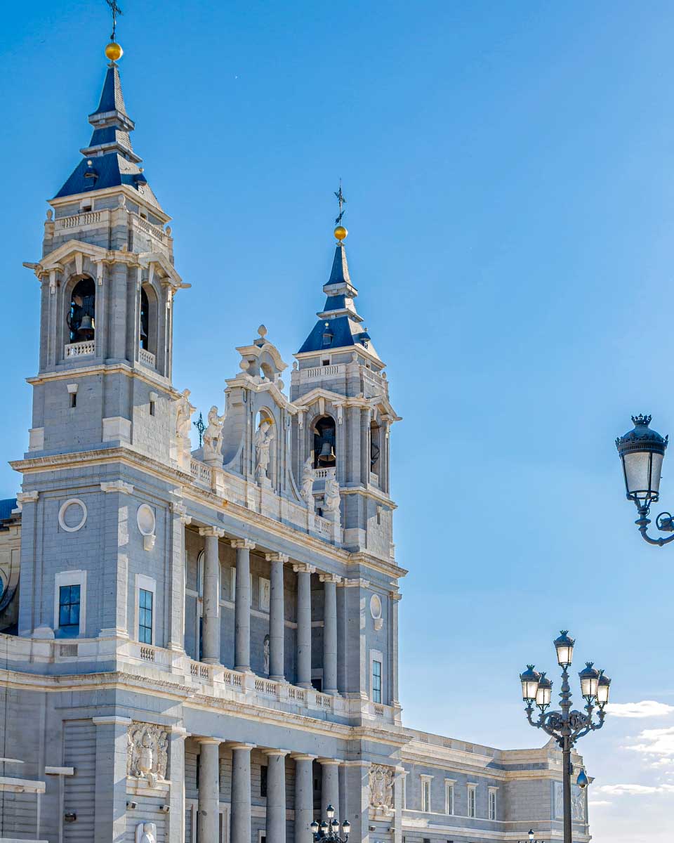 View of the Almudena Cathedral in Madrid Spain