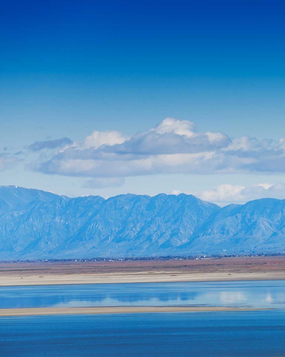 View of the lake and the mountains on a boat cruise on Great Salt Lake