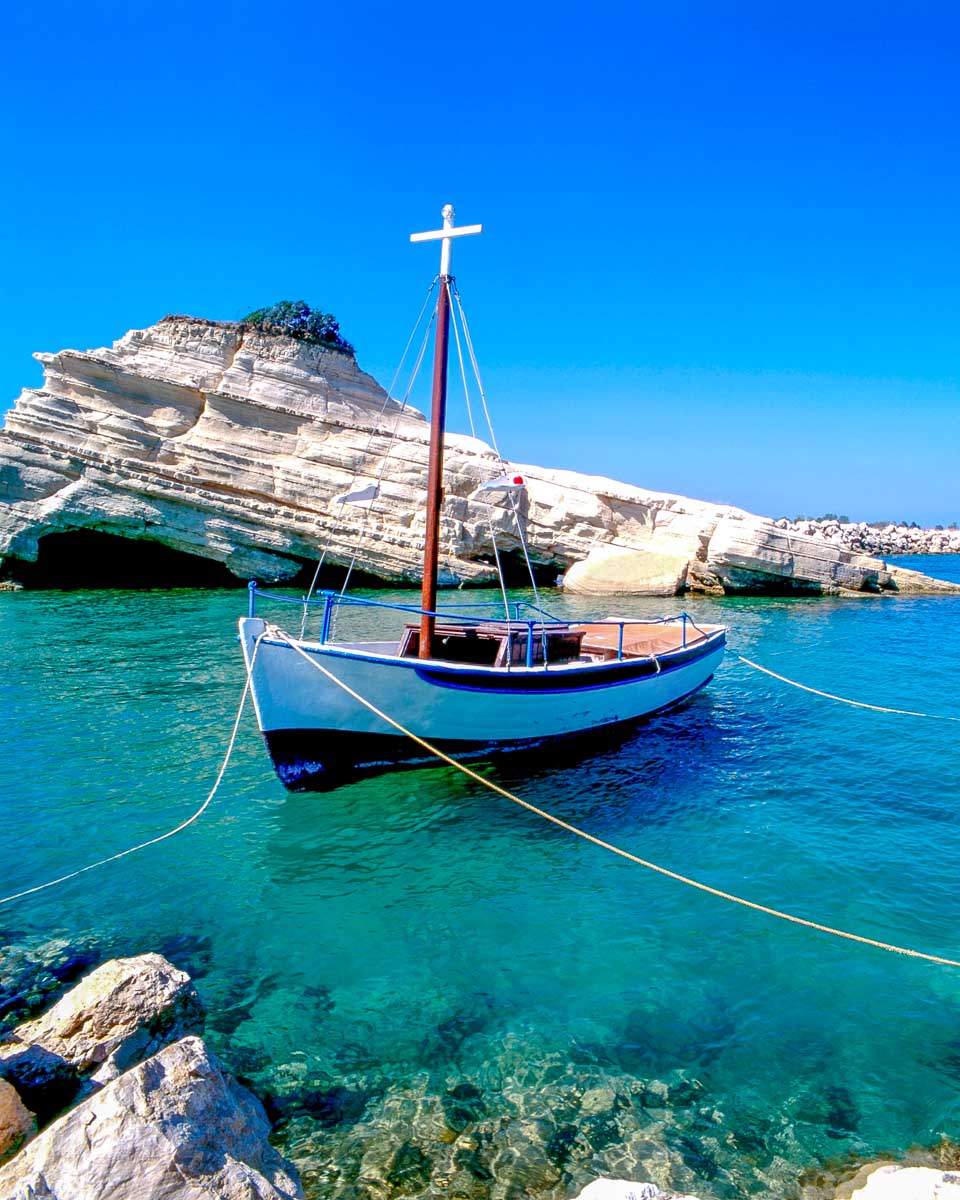 A boat moored in Sidari on Corfu Greece