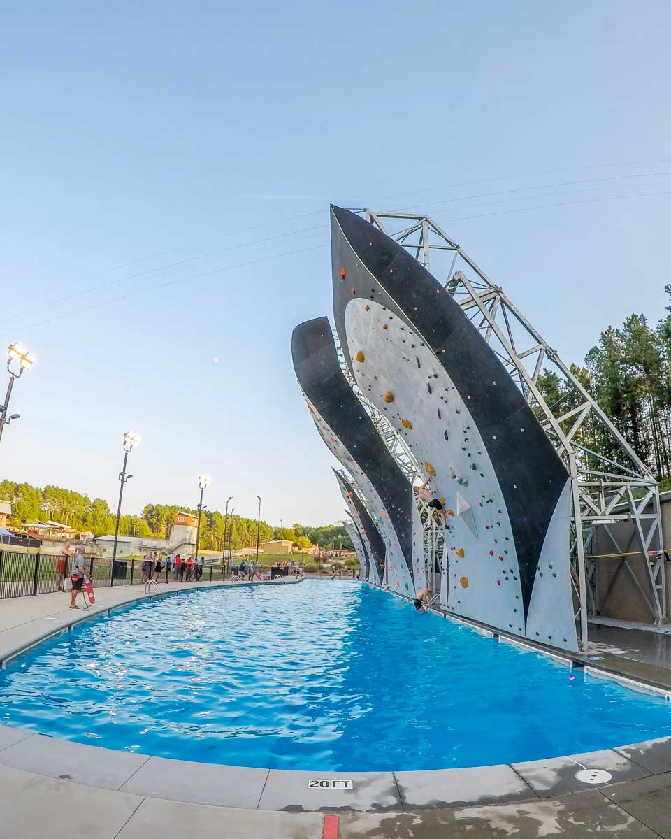 A climbing wall att the National Whitewater Center near Charlotte North Carolina