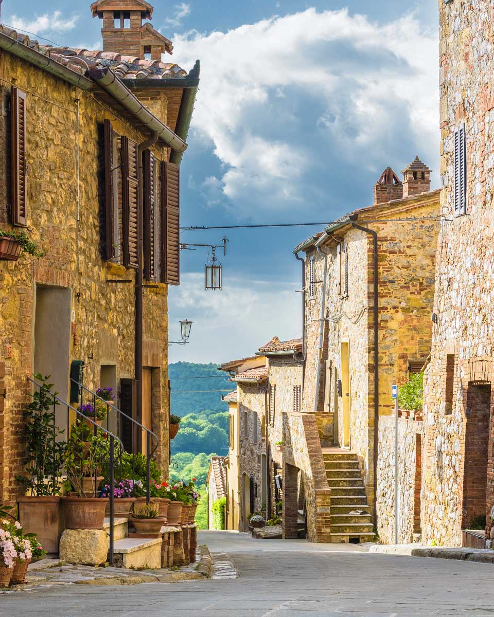 A small Tuscan town seen on a vespa tour from Florence Italy