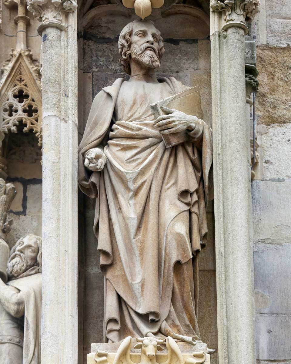 A statue at St. Stephens Cathedral on a tour of Vienna Austria