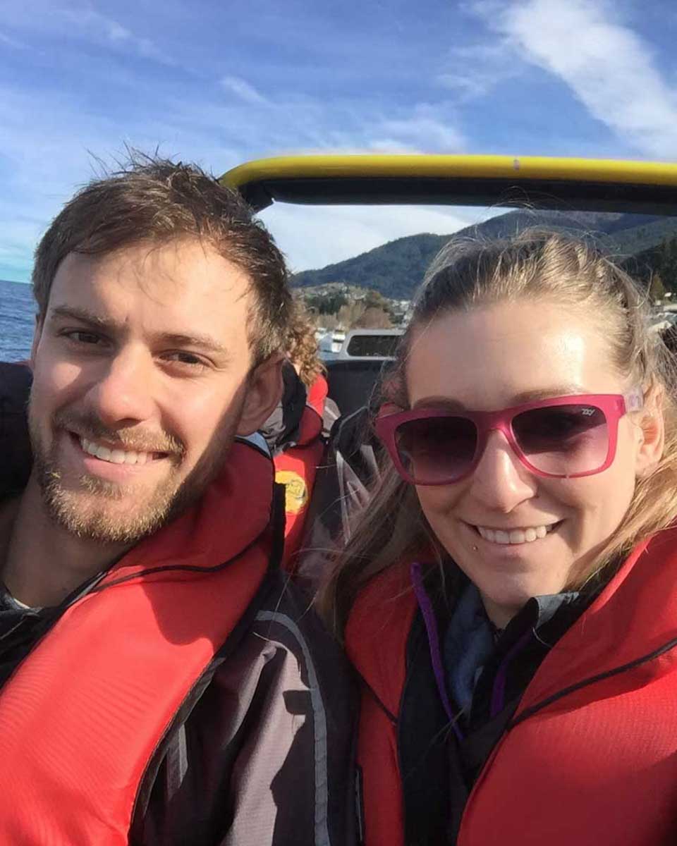 Bailey and Daniel take a selfie on a jet boat tour from Montreal Quebec 1