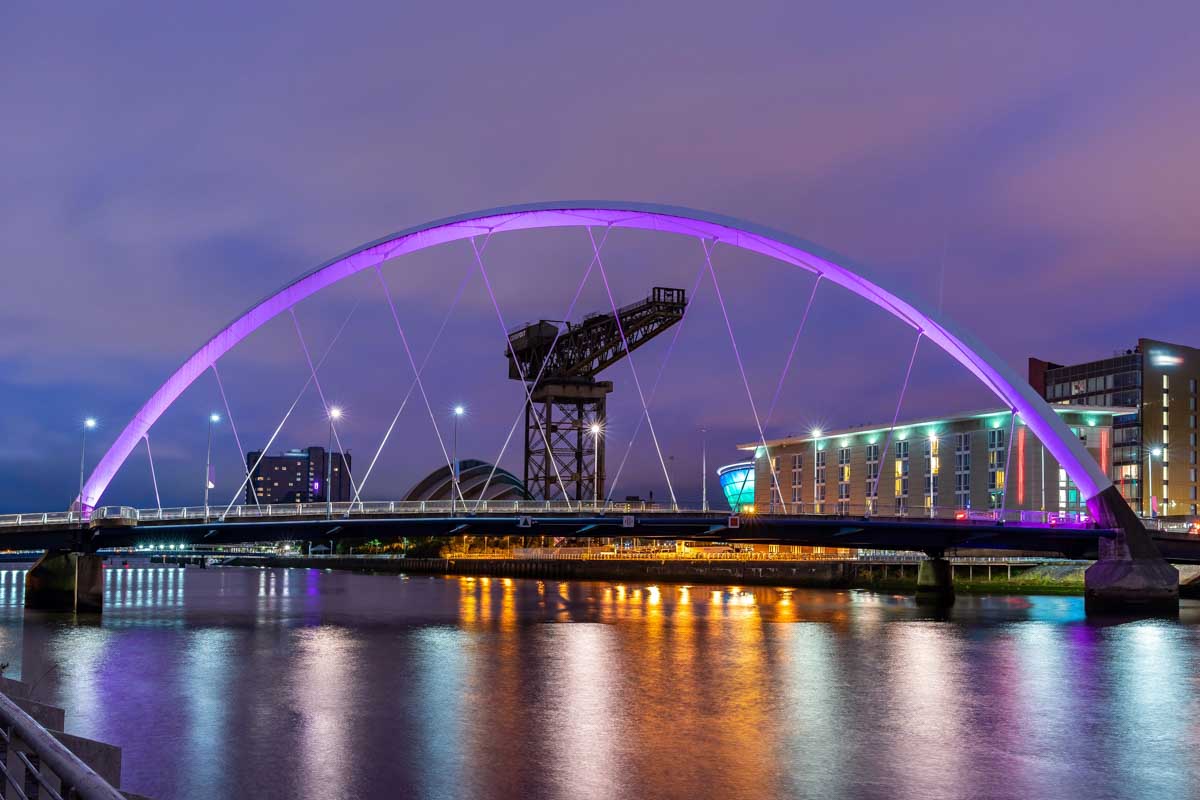 Clyde Arc Bridge along the River Clyde at Sunset in Glasgow