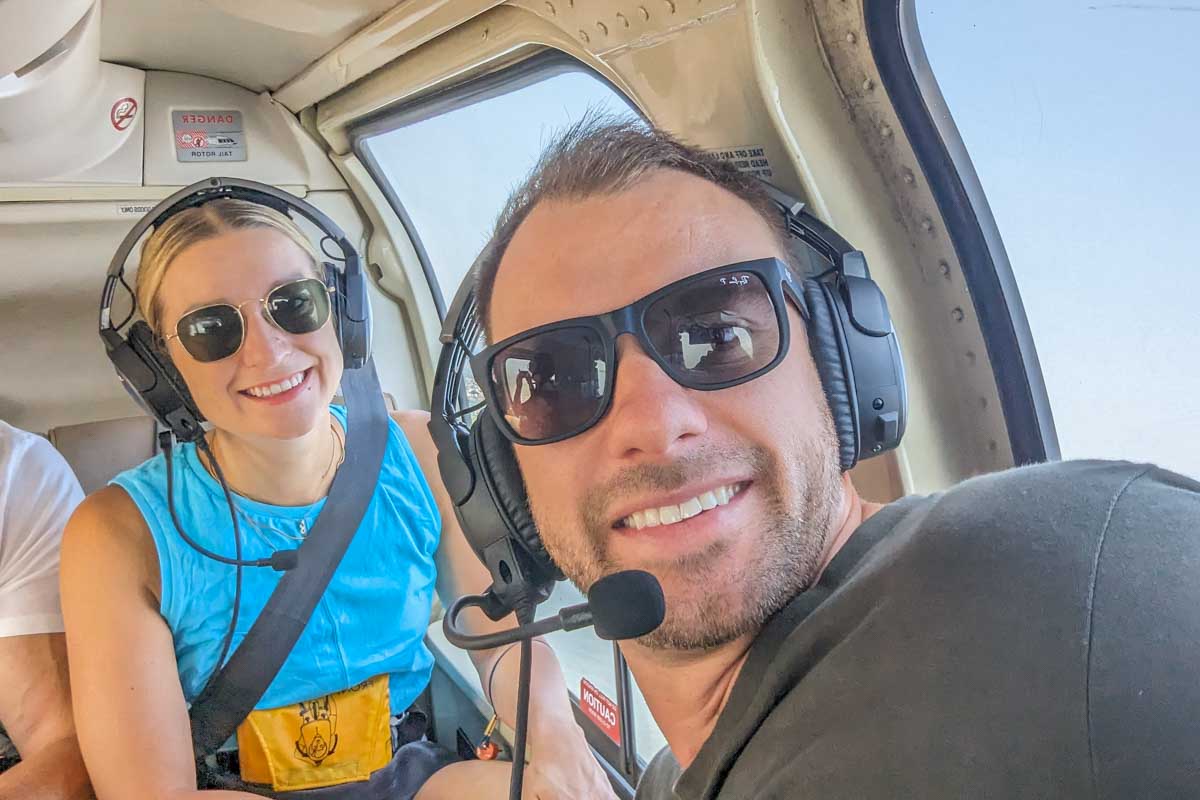 Daniel-and-Bailey-take-a-selfie-during-a-helicopter-ride-in-Montreal Quebec