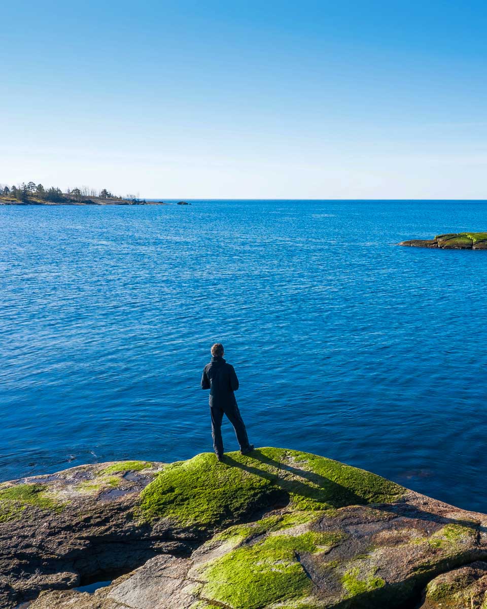 Daniel looking at the Baltic Sea on one of the archipelagos near Helsinki Finland