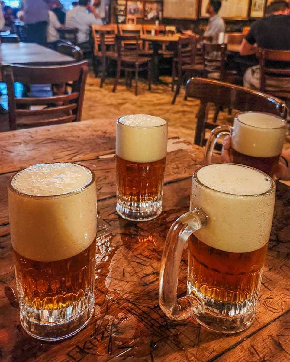 Four-beers-on-a-table-at-a pub in Philadelphia USA