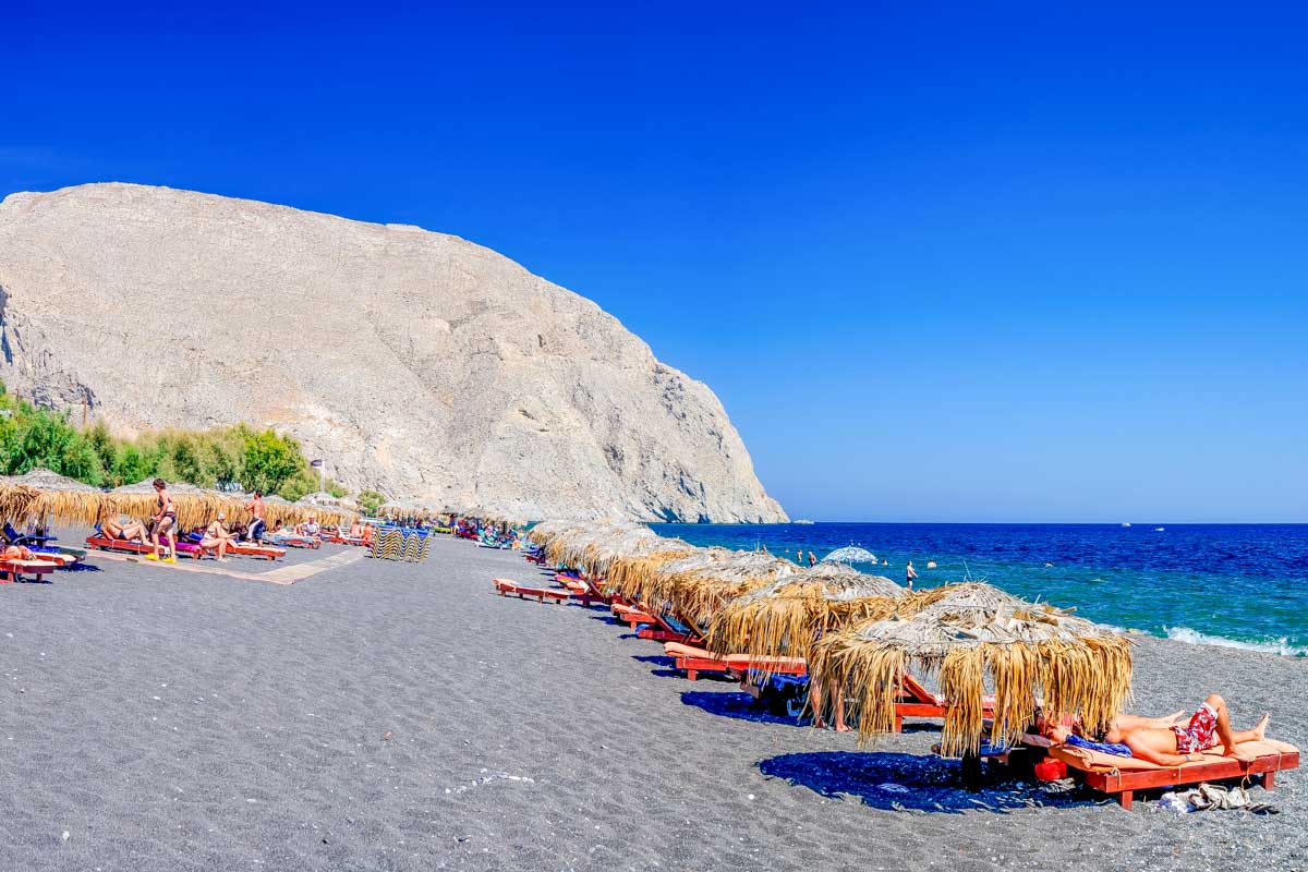 Kamari Beach in Santorini Greece