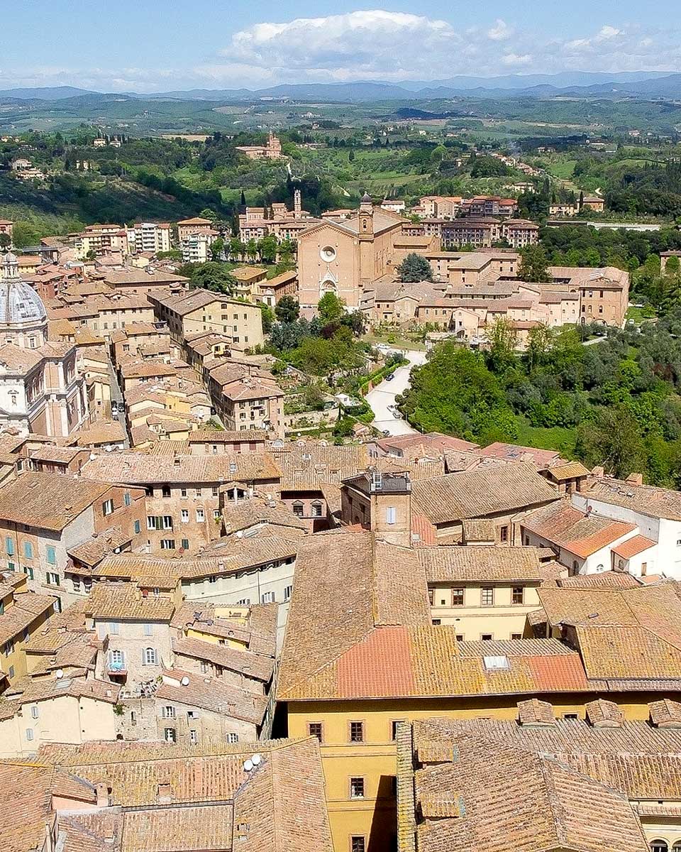 Looking down at Siena from the top of Torre del Mangia Italy