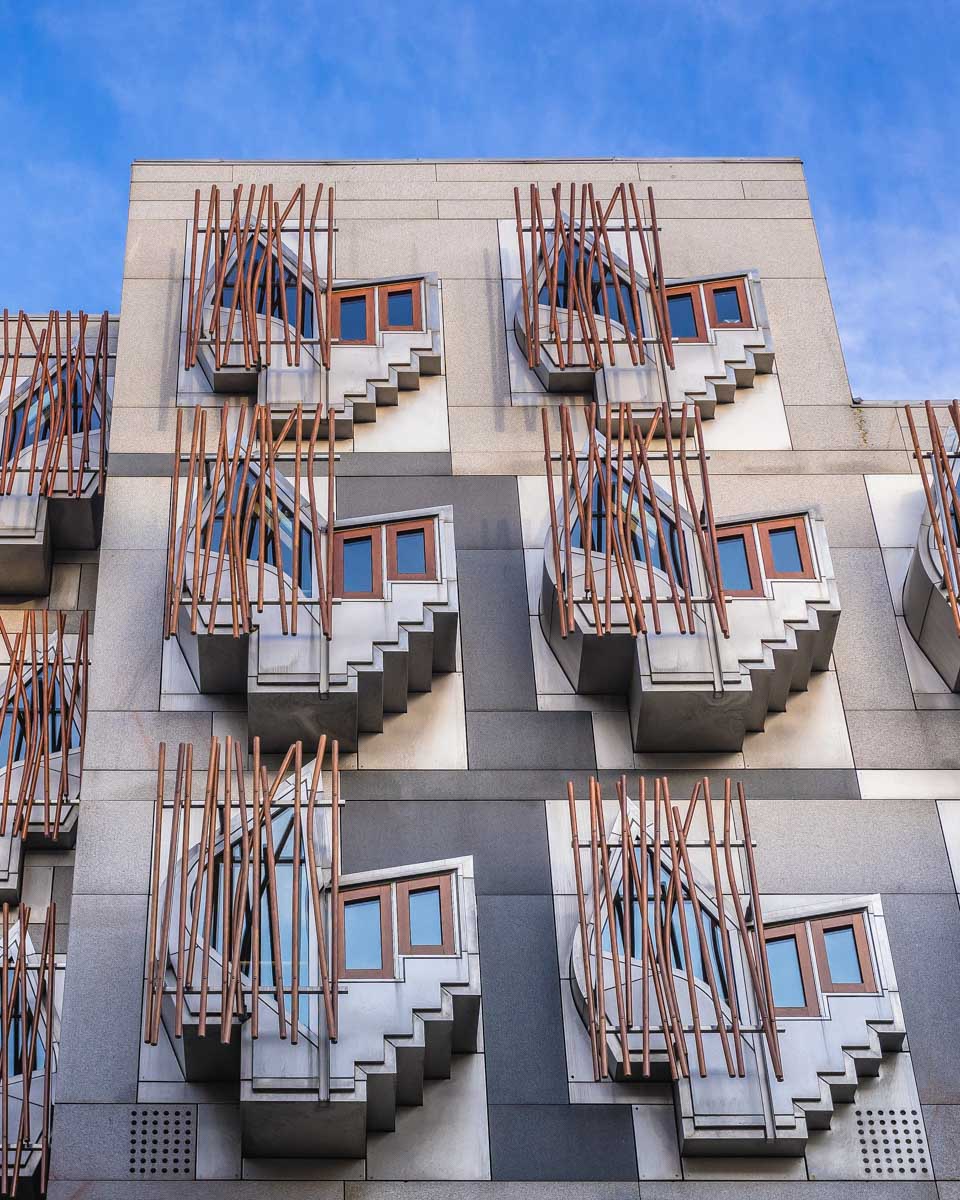 Outside of the Scottish Parliament Building in Edinburgh Scotland