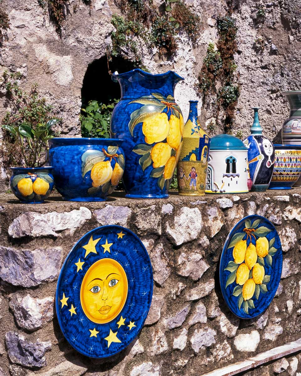 Pottery for sale on Via Roma in Ravello Amalfi Coast Italy