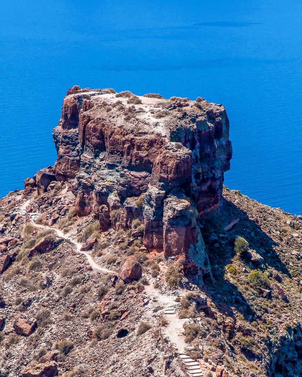 Skaros Rock seen on a hike from Imerovigli on Santorini Greece