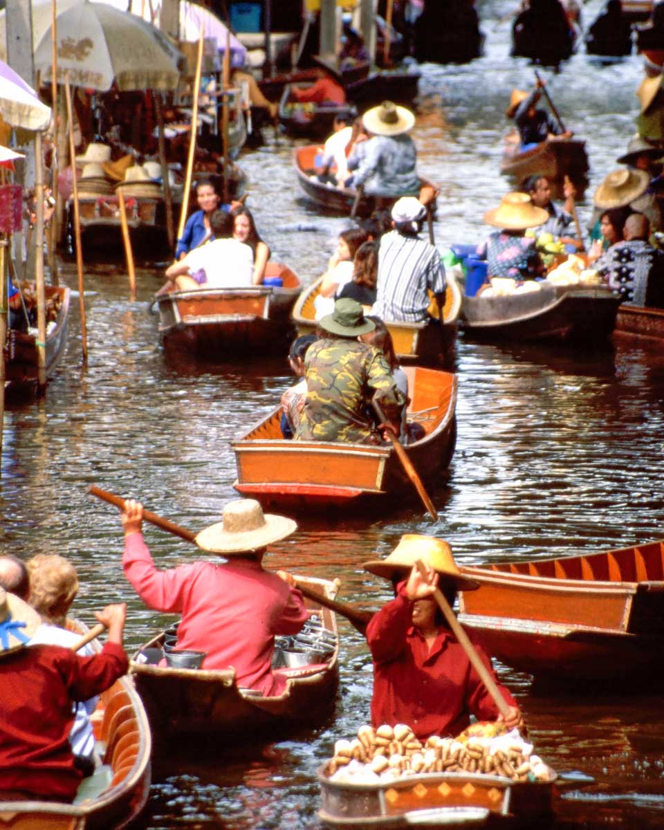 The Damnoen Saduak Floating Market seen on a tour of Bangkok Thailand