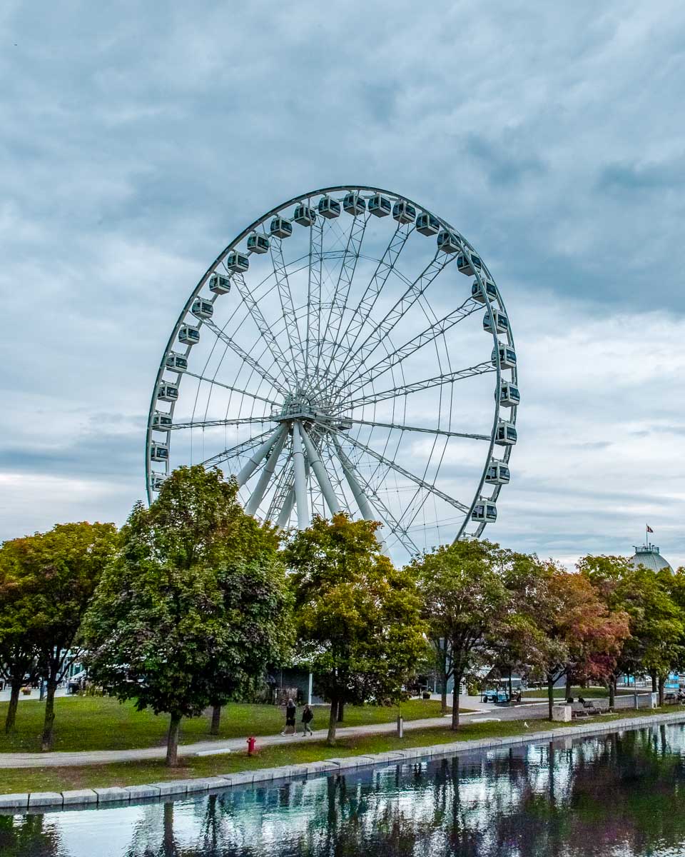 The La Grande Roue de Montréal seen on the river in Montreal Quebec