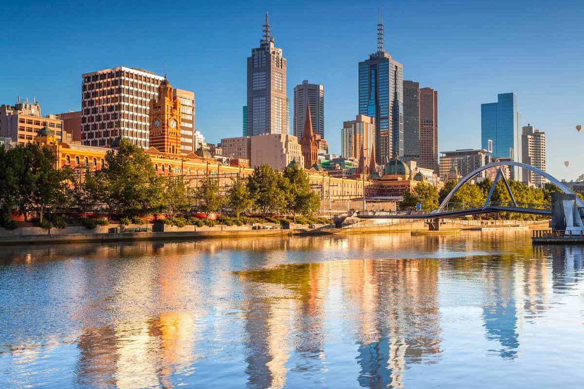 The Melbourne Australia skyline at sunset