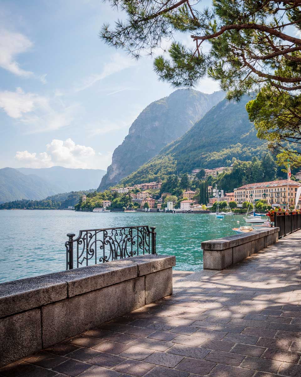 The Menaggio promenade seen in Menaggio on Lake Como Italy