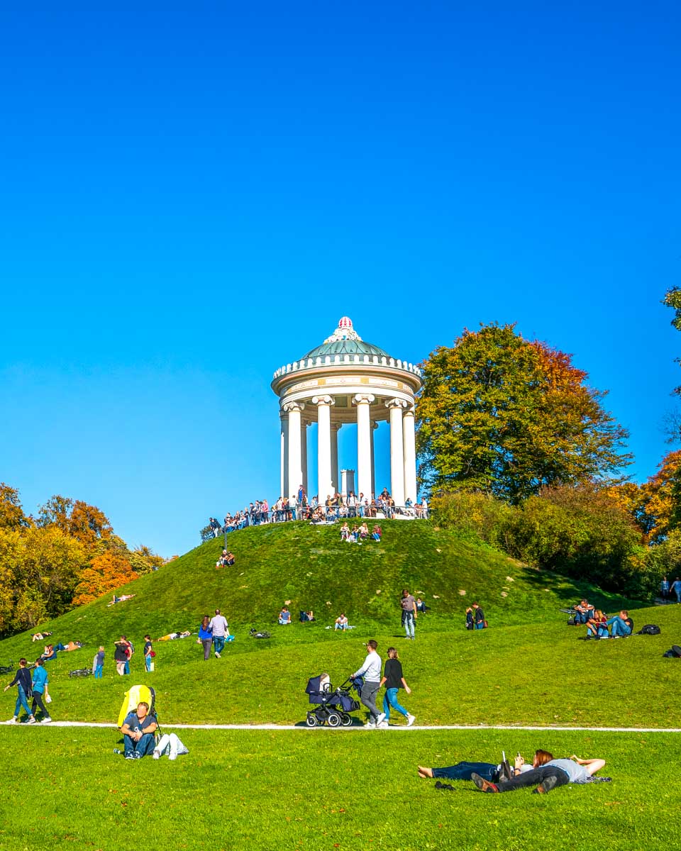 The Monopteros temple in the English Gardens of Munich Germany during the day