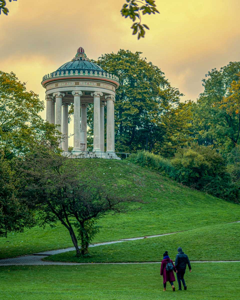 The Monopteros temple in the English Gardens of Munich Germany
