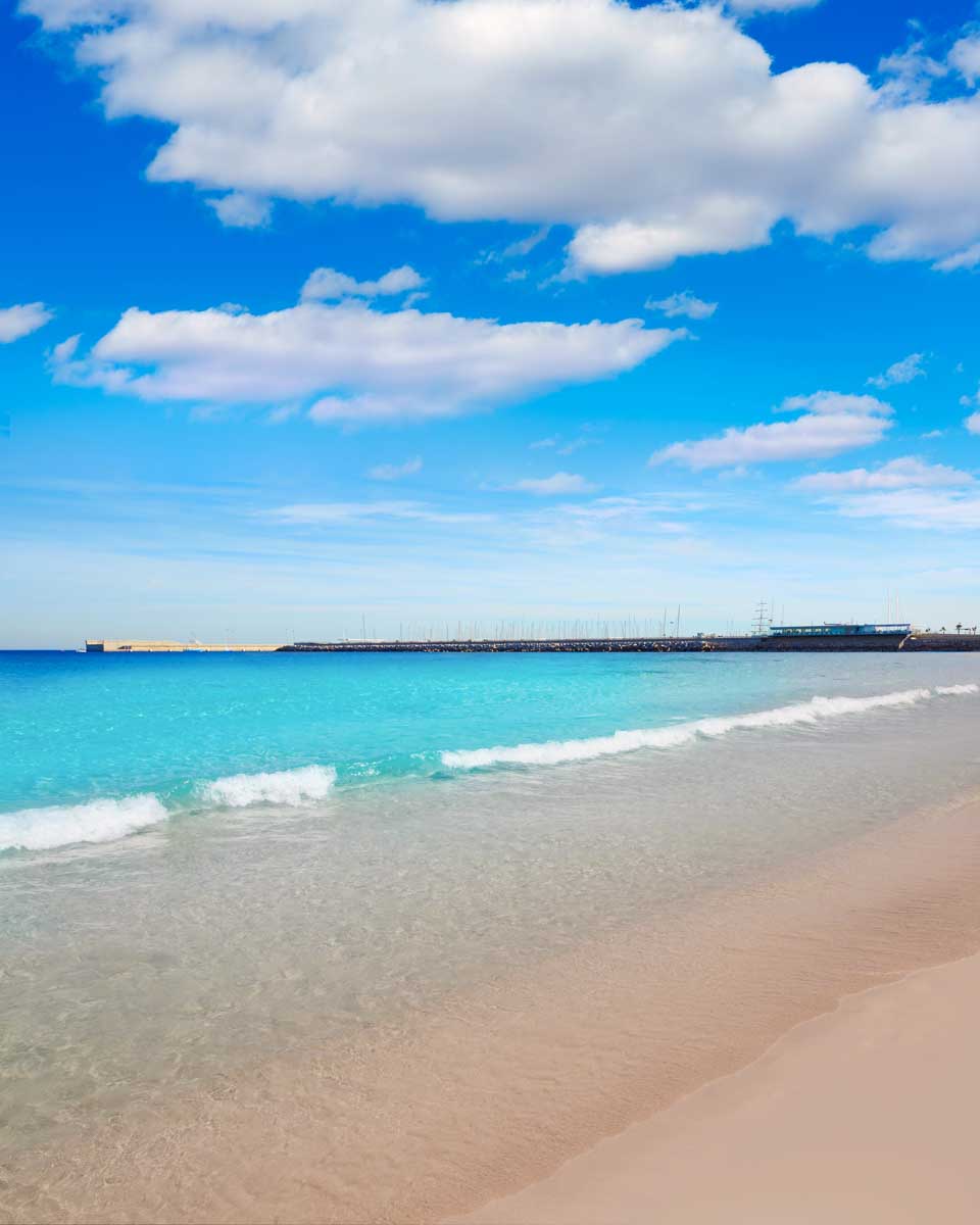 The beach and Mediteranean sea in Valencia at Malvarrosa beach