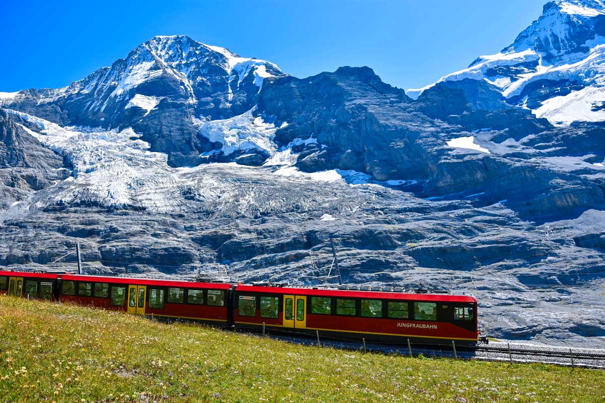 The cogwheel train on its way to Jungfraujoch from Lucerne Switzerland