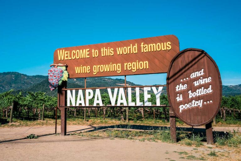 The welcome billboard to Napa Valley in Napa California