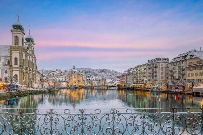 View of Lucerne Switzerland at sunset