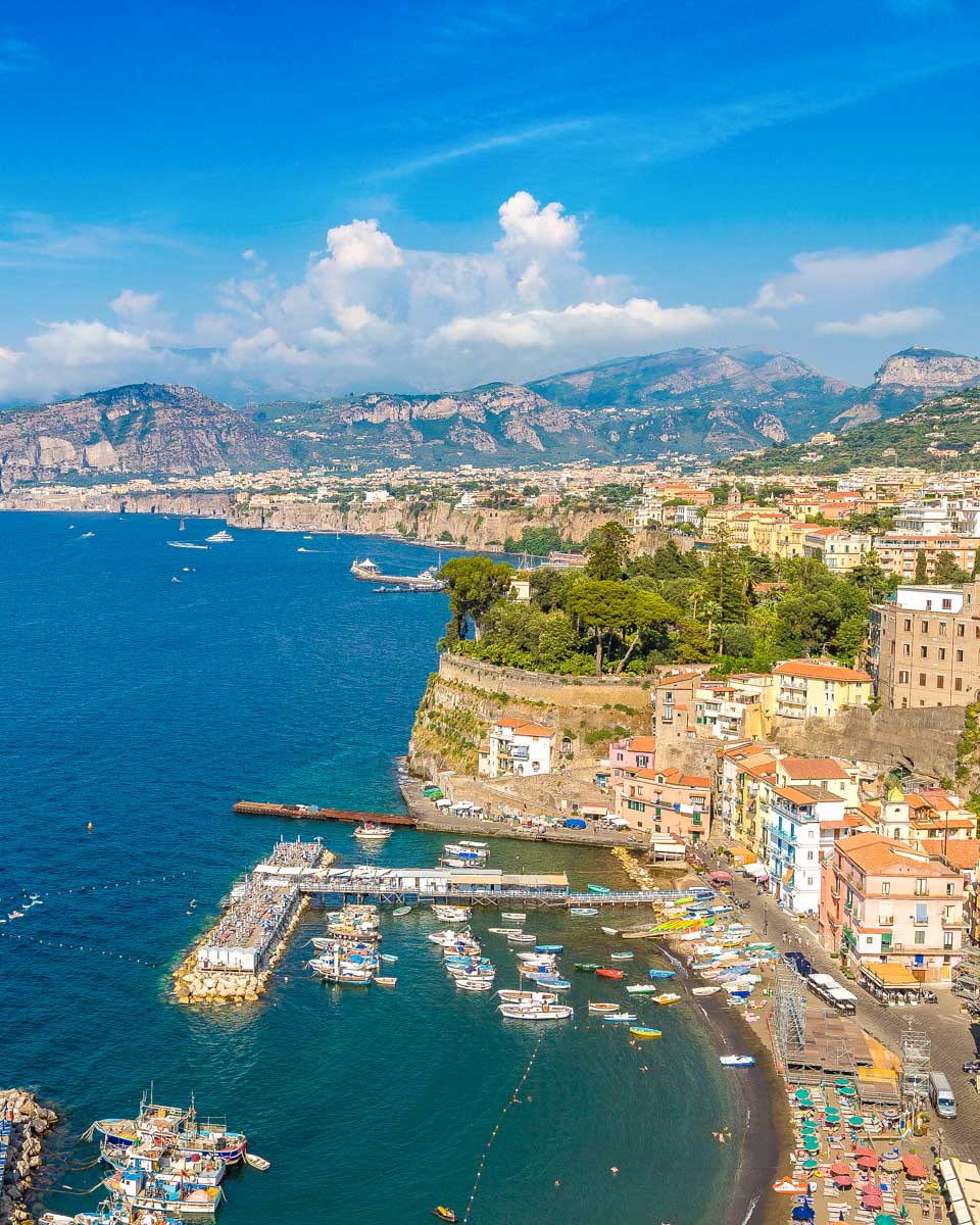 Villa Comunale di Sorrento and the view of the Bay of Naples seen in Sorrento on the Amalfi Coast Italy