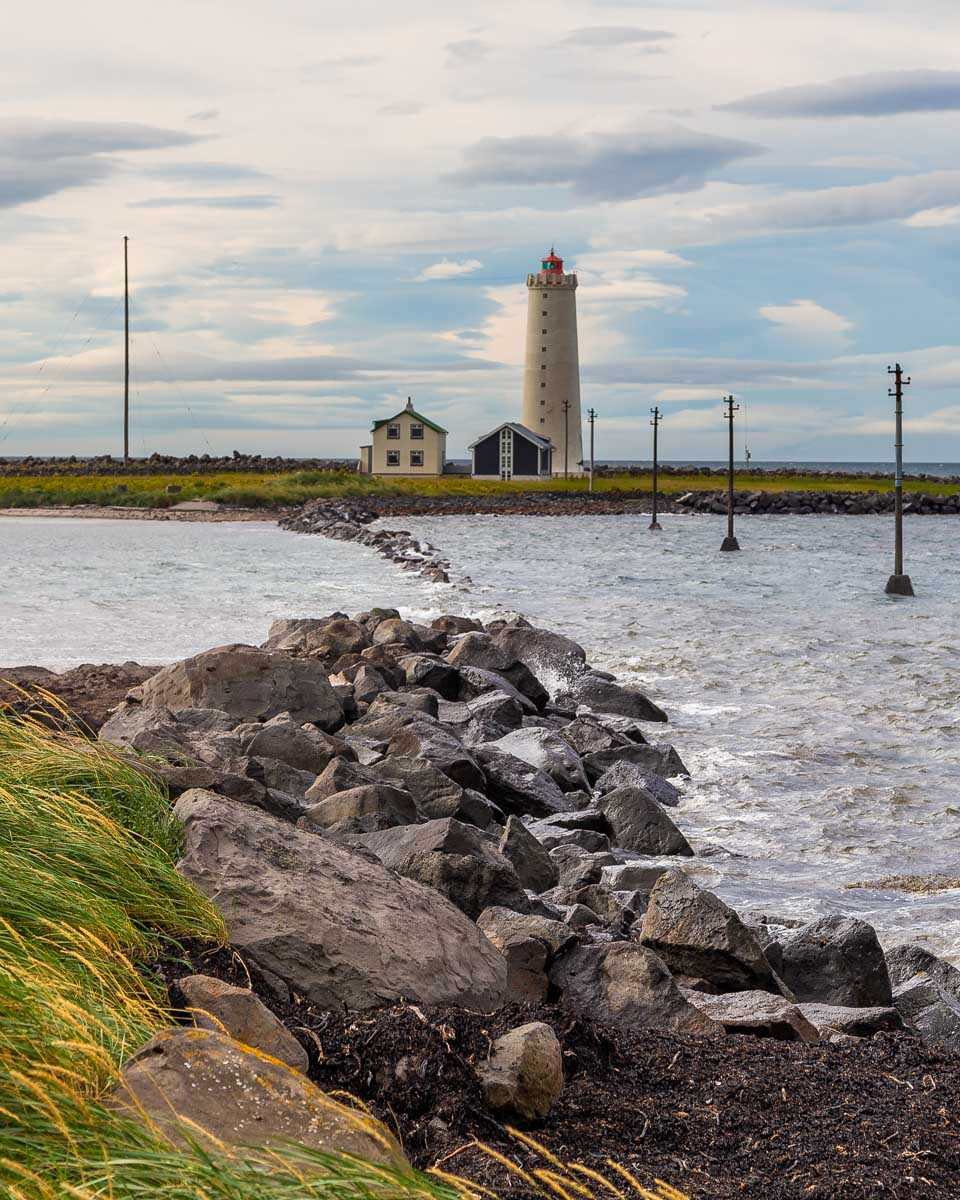 Walking along the coast of Reykjavik Iceland in Vesturbær