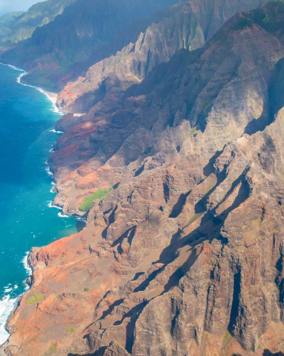 Aerial view of Napali Coast, Kauai, Hawaii on a helicopter tour
