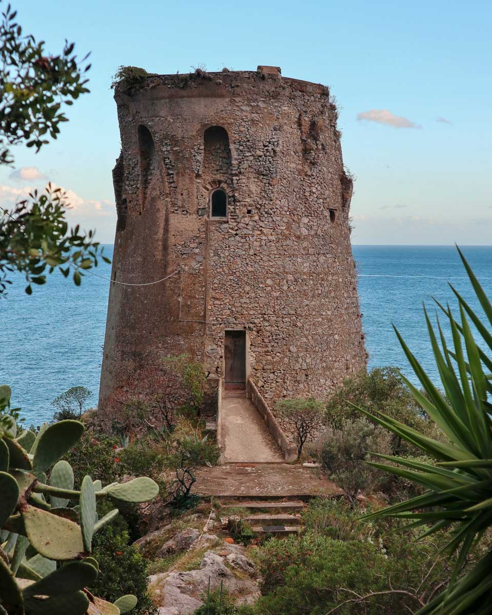 An old tower in Praiano Italy on the Amalfi Coast