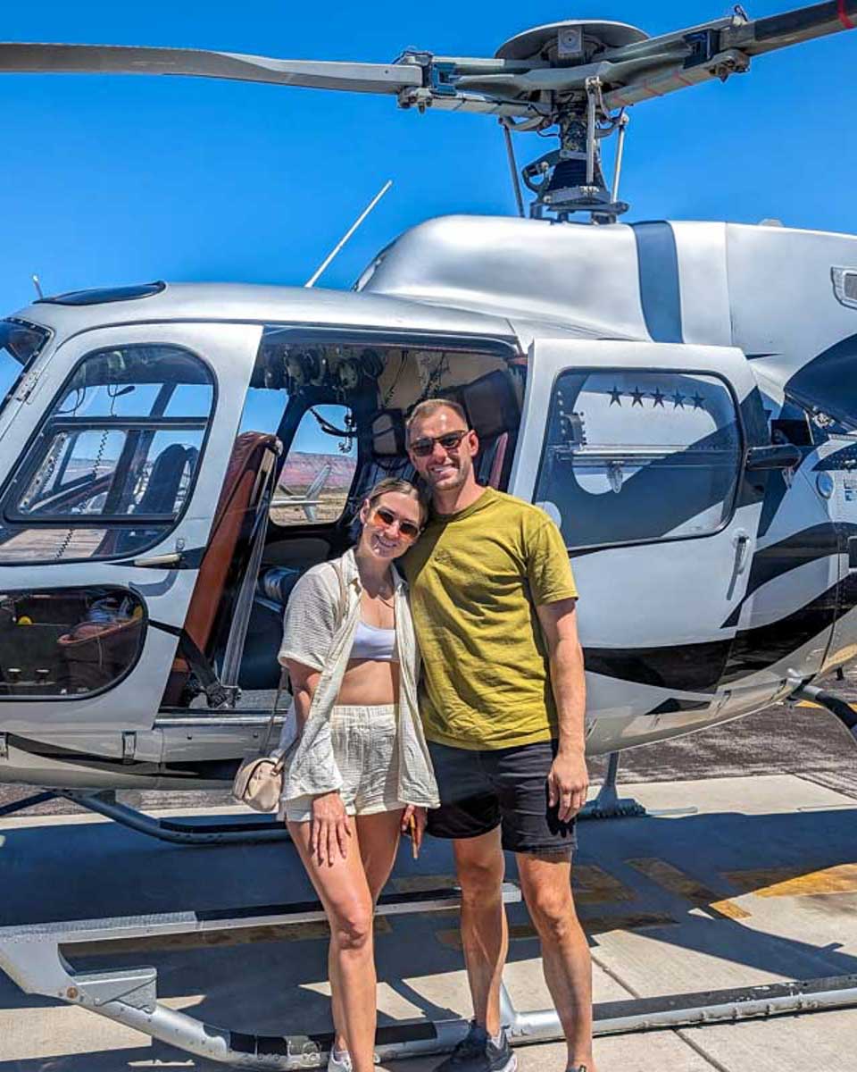 Bailey-and-Daniel-by-the-helicopter-on-a-tour-on Big Island Hawaii