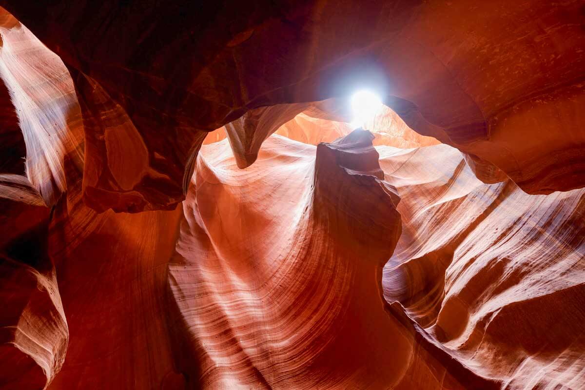 Glowing colors of Upper Antelope Canyon seen near Page Arizona USA