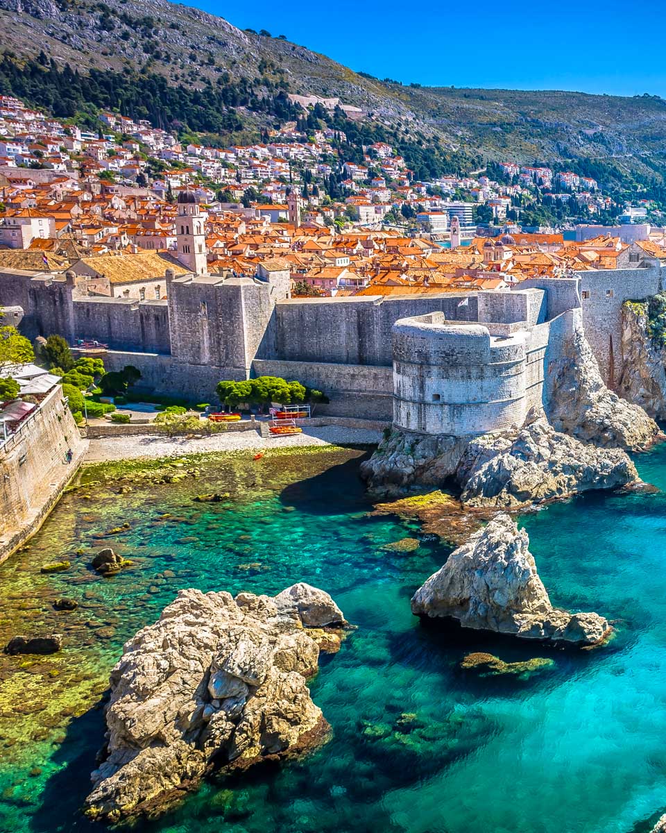 Looking at Old Town Dubrovnik from Fort Lovrijenac in Pile Croatia
