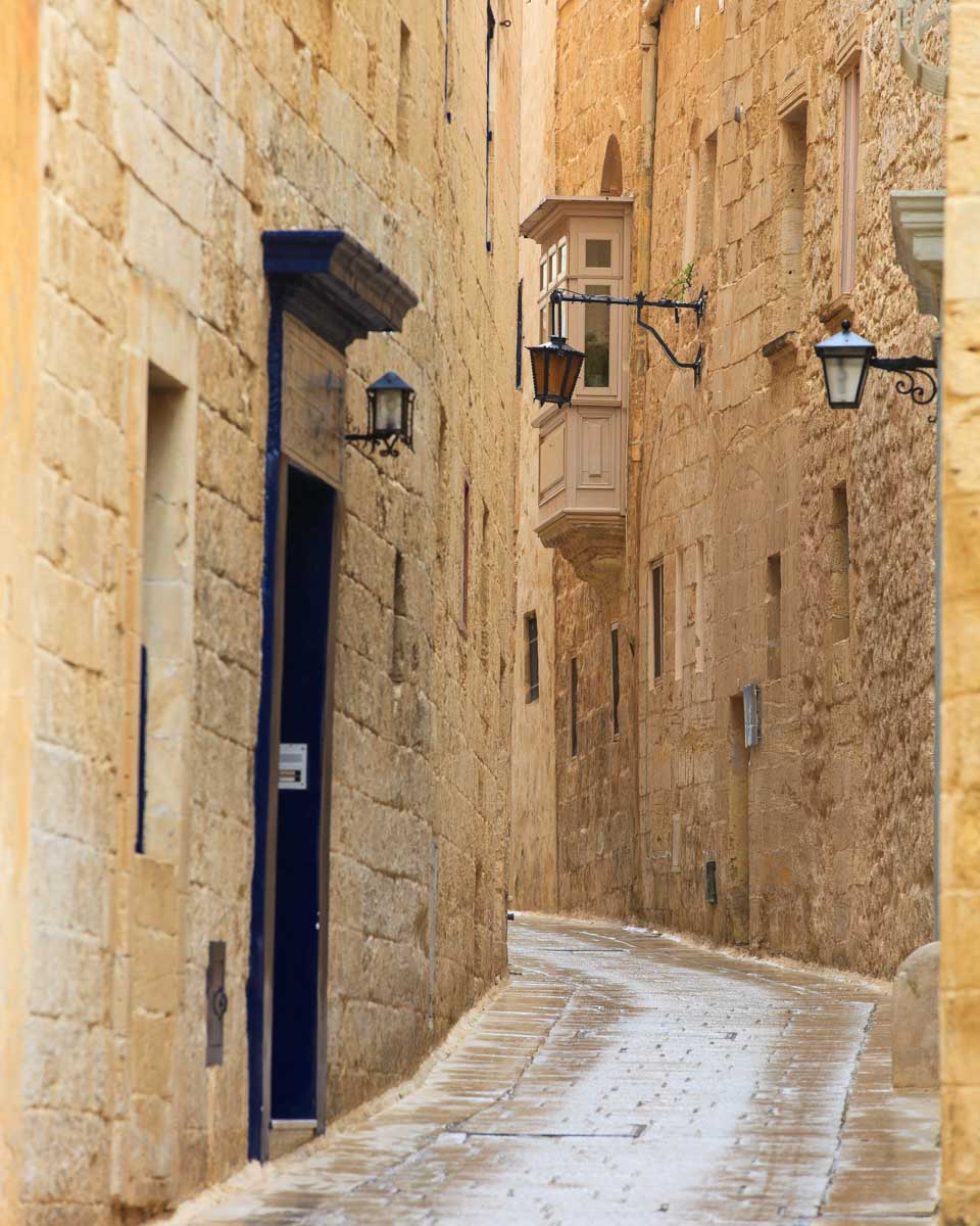 Mdina the Silent City street seen on a private tour of Valletta Malta