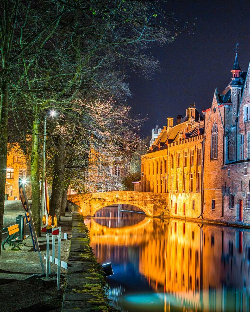 Night view of Bruges Belgium seen on a tour