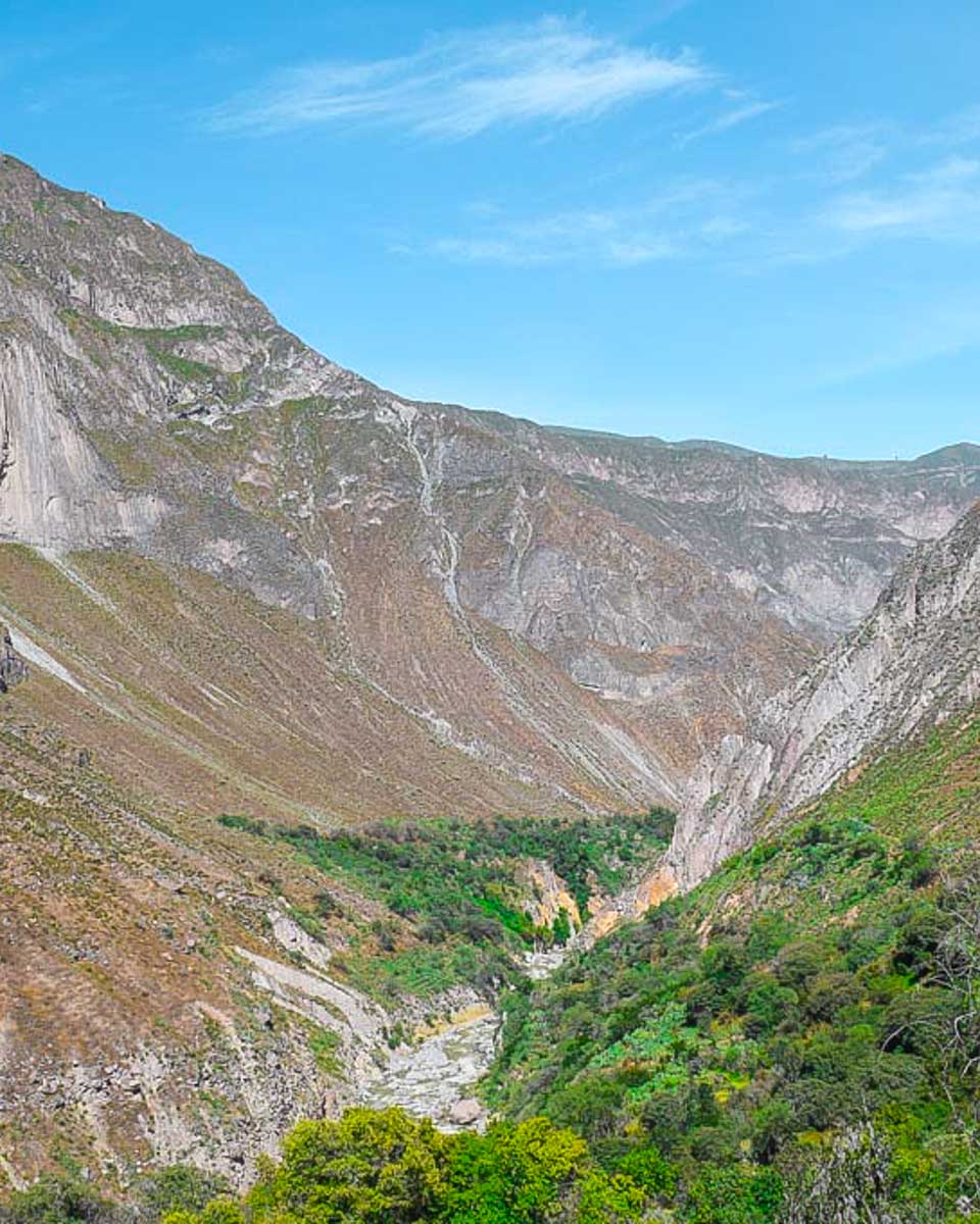 Scenic view of the Colca Canyon from a lookout point along the crater edge