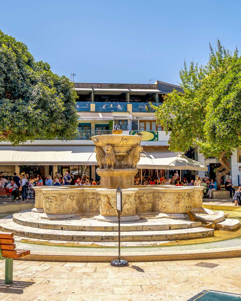 The Heraklion Lion Fountain in Old Town Crete Greece