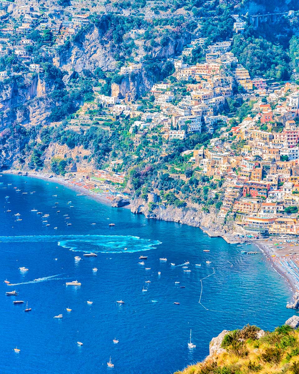 The view of Praiano Italy from the Path of the Gods on the Amalfi Coast