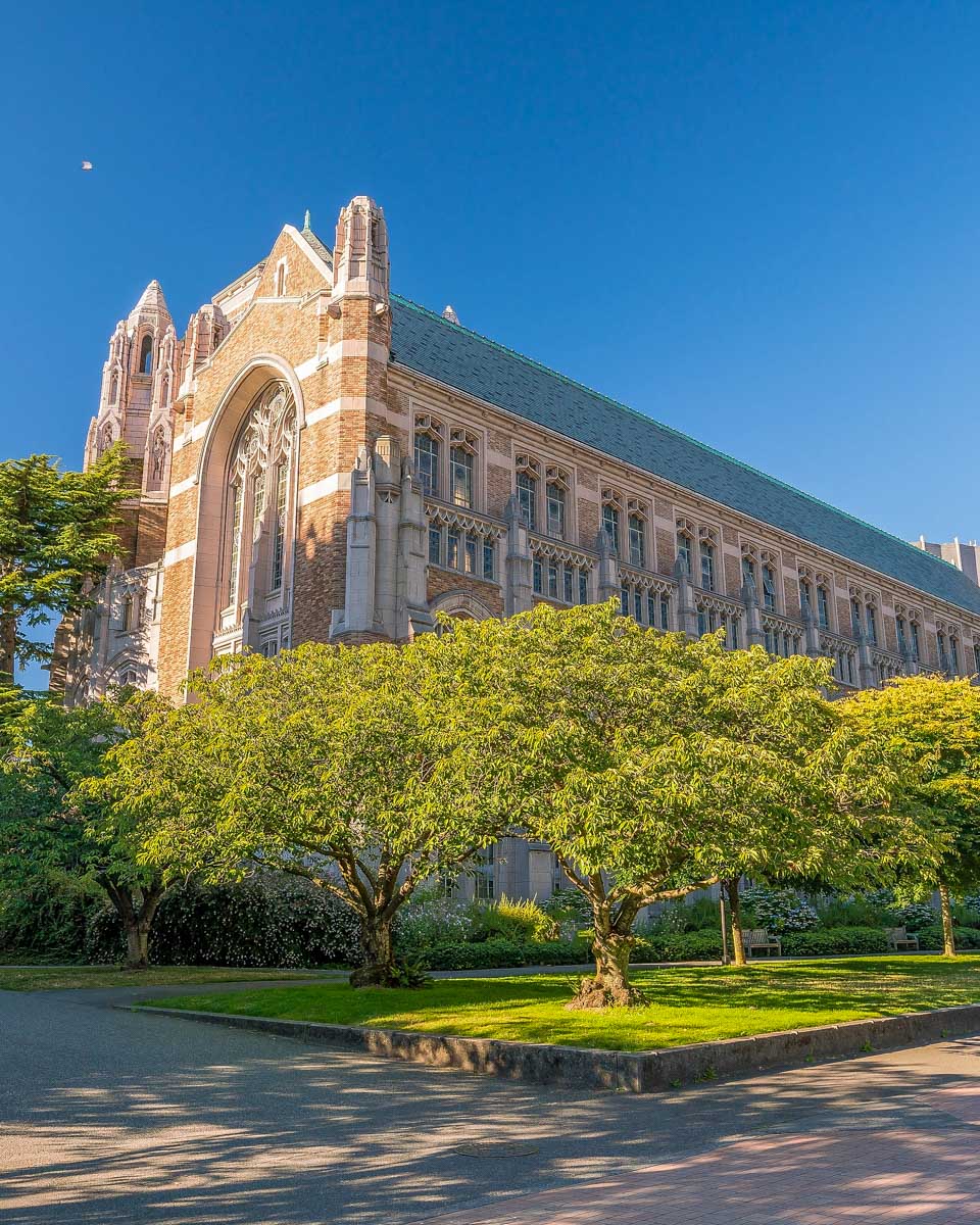 View of old building in University of Washington in Seattle Washington