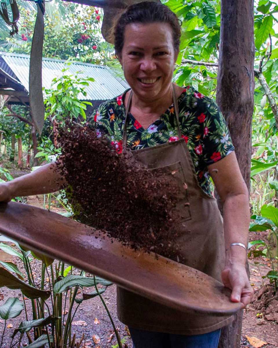 A woman separates cocoa beans in Antigua Guatemala