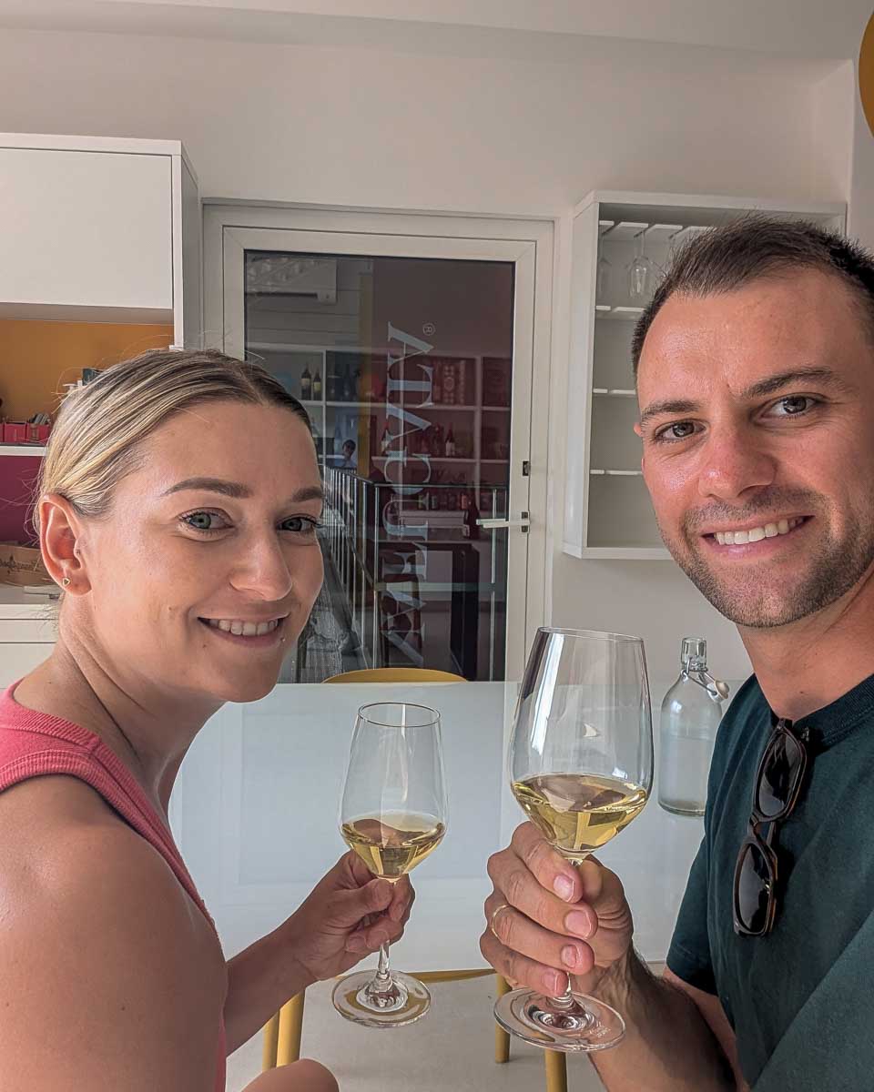 Bailey-and-Daniel-drink-wine-on-a-wine-tour from San Sebastian Spain