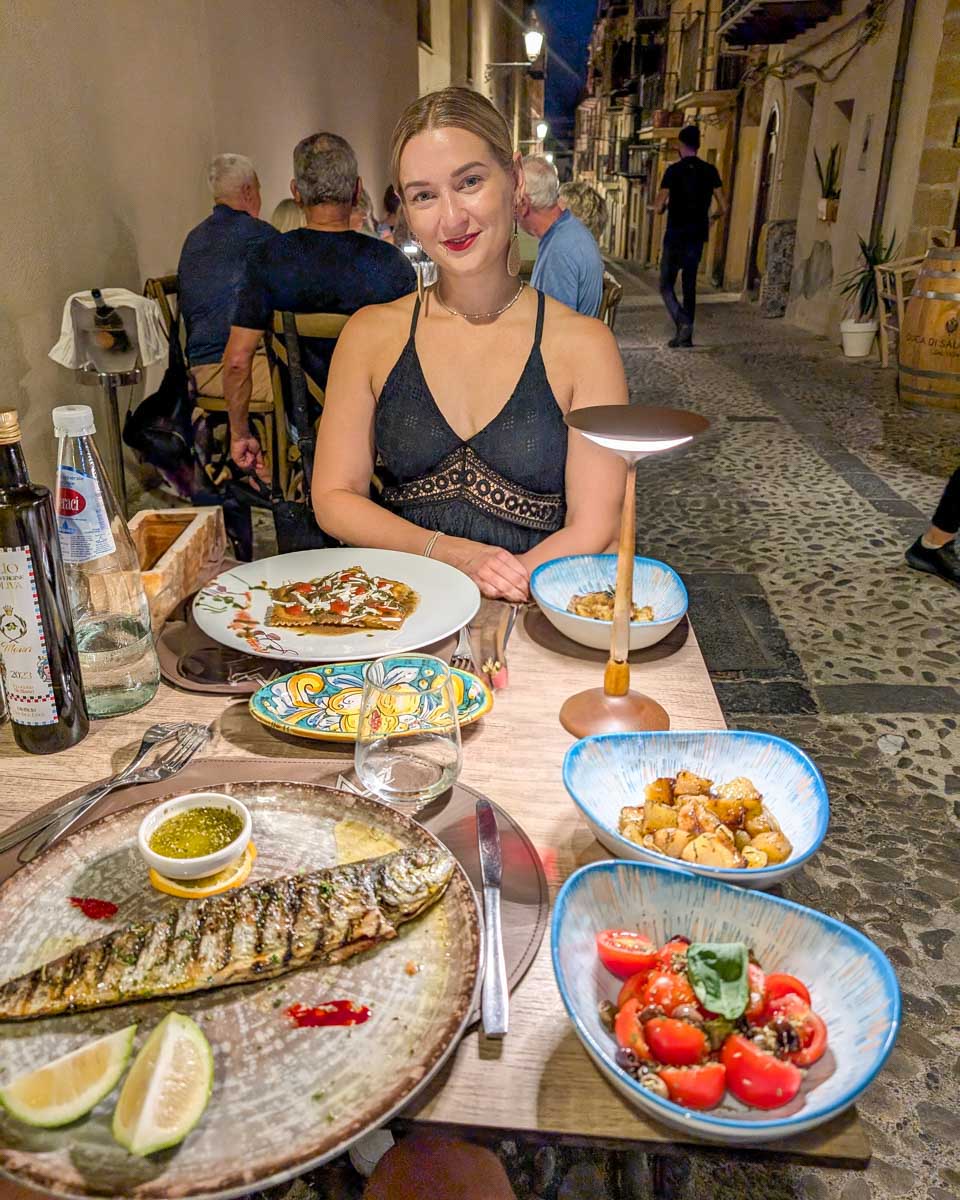 Bailey-eats-dinner-in Sorrento Italy