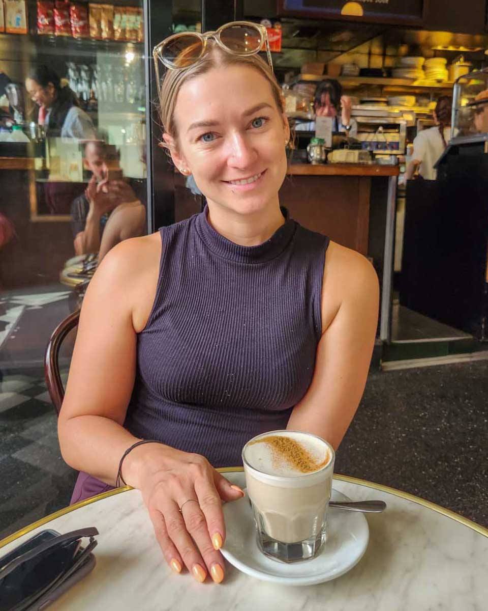 Bailey-enjoys-a-coffee-at-a-cafe-in-Buenos Aires Argentina